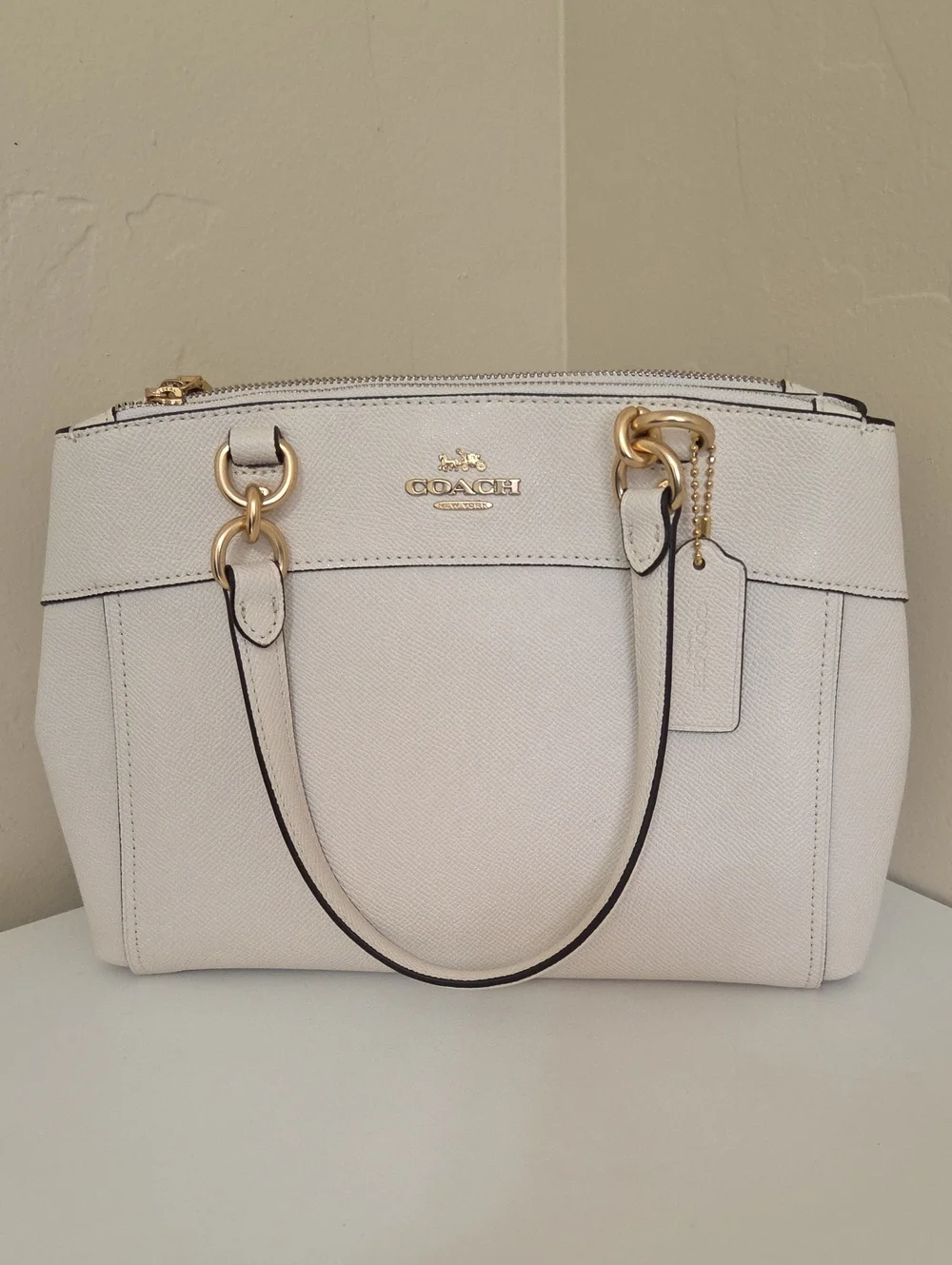 Coach Pebbled Leather Tote in Light Cream with Gold Hardware